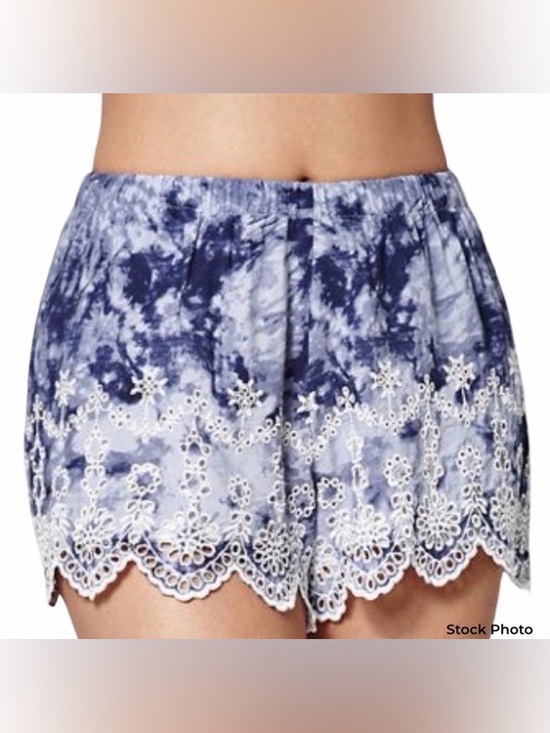 Kendall & Kylie Pants - Kendall & Kylie Blue & White Tie Dye Boho Embroidered Shorts Medium